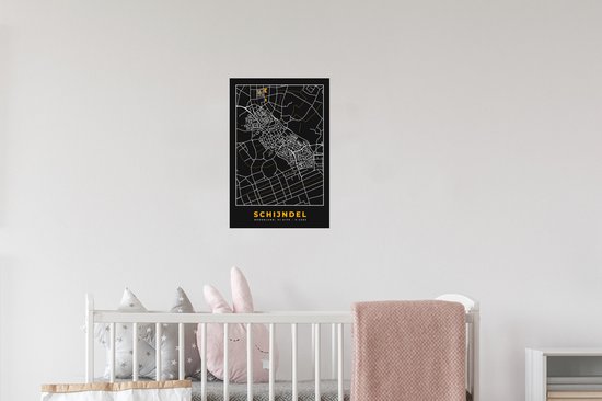 Stickers muraux - Film autocollant - Carte - Noir & or - Plan de la ville - Schijndel - Carte - 20x30 cm - Film adhésif - Stickers muraux Chambre d'enfant - Papier peint autocollant