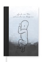 Notitieboek - Schrijfboek - And so the adventure begins - Geboorte - Quotes - Baby - Spreuken - Notitieboekje klein - A5 formaat - Schrijfblok