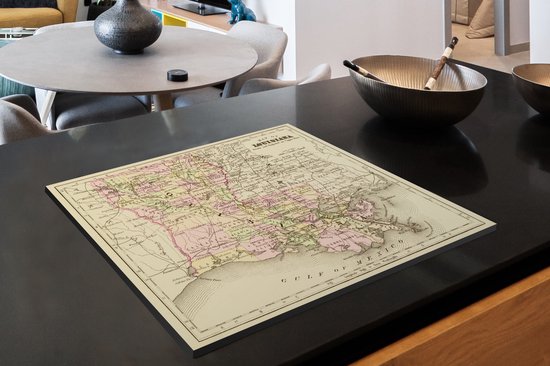 KitchenYeah® Inductie beschermer 71x52 cm - Illustratie van een antieke kaart van New Orleans - Kookplaataccessoires - Afdekplaat voor kookplaat - Inductiebeschermer - Inductiemat - Inductieplaat mat