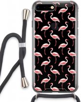 Case Company® - Hoesje met koord geschikt voor iPhone 8 Plus hoesje met Koord - Flamingo - Telefoonhoesje met Zwart Koord - Extra Bescherming aan alle Kanten en Over de Schermrand