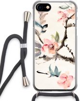 Case Company® - Hoesje met koord geschikt voor iPhone SE 2020 hoesje met Koord - Japanse bloemen - Telefoonhoesje met Zwart Koord - Extra Bescherming aan alle Kanten en Over de Schermrand