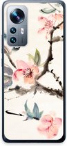 Case Company® - Hoesje geschikt voor Xiaomi 12 Pro hoesje - Japanse bloemen - Soft Cover Telefoonhoesje - Bescherming aan alle Kanten en Schermrand