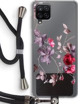 Case Company® - Hoesje met koord geschikt voor Samsung Galaxy A12 hoesje met Koord - Mooie bloemen - Telefoonhoesje met Zwart Koord - Bescherming aan alle Kanten en Over de Schermrand