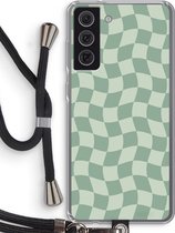 Case Company® - Hoesje met koord geschikt voor Samsung Galaxy S21 FE hoesje met Koord - Grid Groen - Telefoonhoesje met Zwart Koord - Bescherming aan alle Kanten en Over de Schermrand