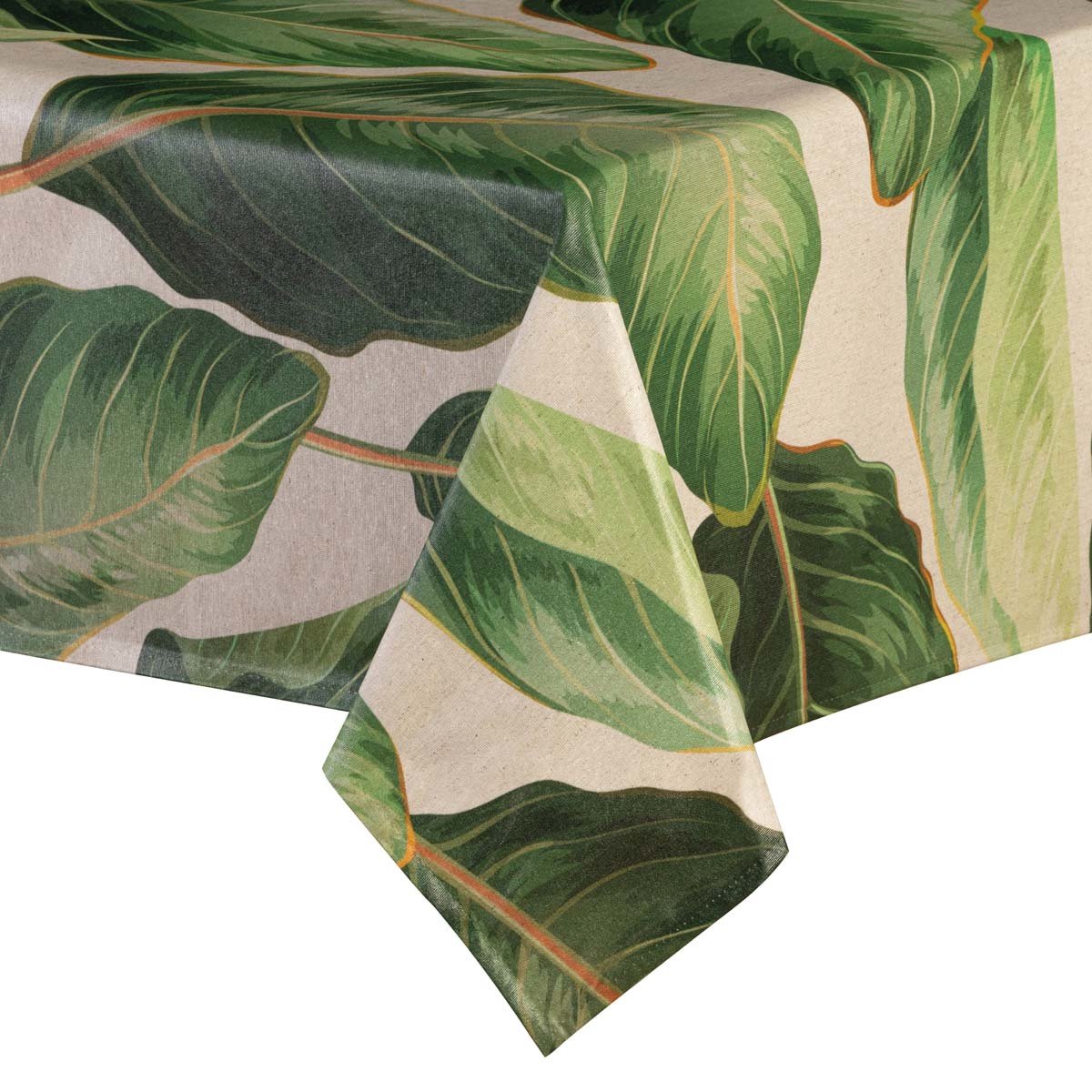 MixMamas Tafelkleed Gecoat - 140 x 250 cm - Green leaves linnenmix
