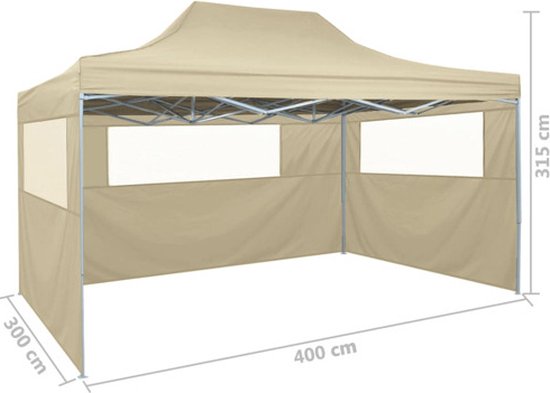 vidaXL Tente de réception pliante avec 3 parois latérales 3 x 4 m Crème Acier
