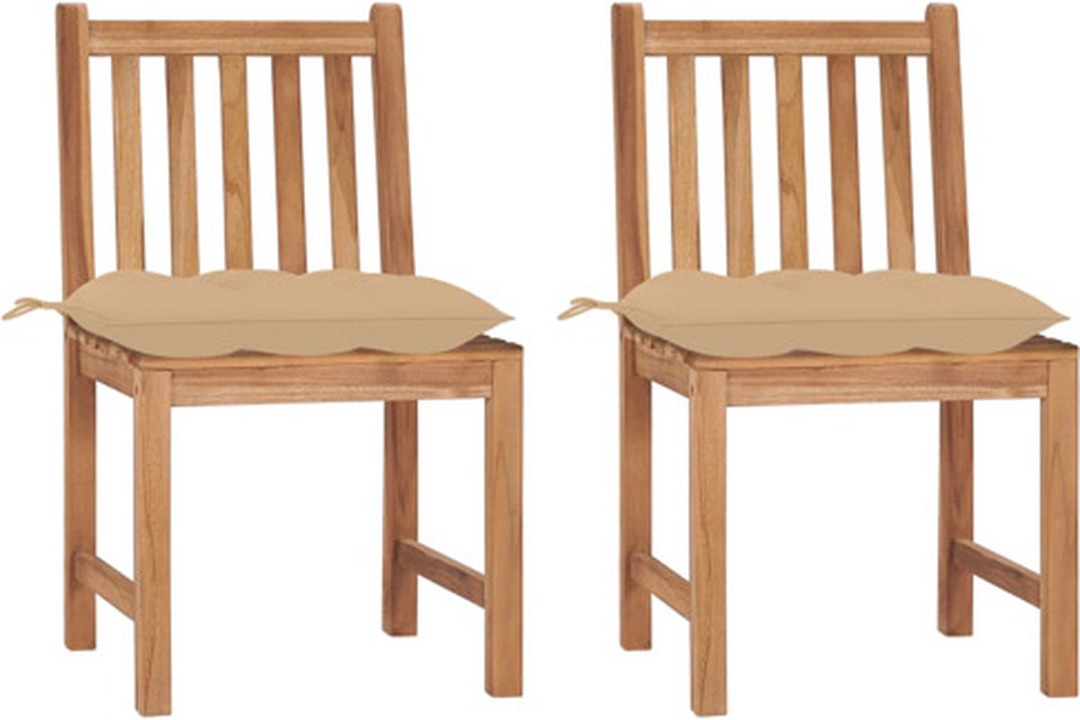 vidaXL - Tuinstoelen - 2 - st - met - kussens - massief - teakhout