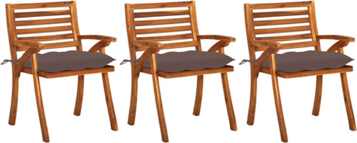 vidaXL - Tuinstoelen - 3 - st - met - kussens - massief - acaciahout