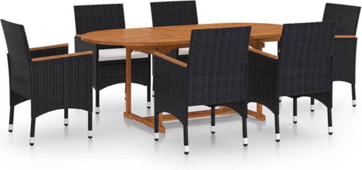 vidaXL 7-delige Tuinset poly rattan zwart