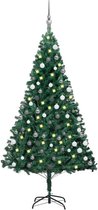 vidaXL - Kunstkerstboom - met - verlichting - en - kerstballen - 150 - cm - PVC - groen