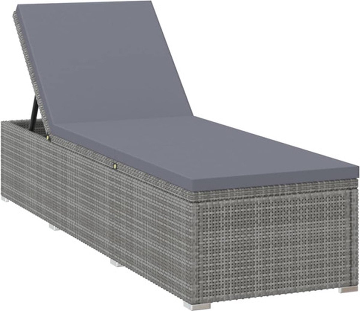 Bol.com vidaXL - Ligbed - met - kussen - poly - rattan - grijs aanbieding