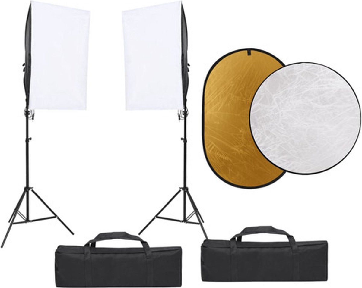 vidaXL - Fotostudioset - met - verlichtingsset, - achtergrond - en - reflector