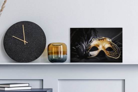 Canvas Schilderij Carnaval - Masker - Goud - 30x20 cm - Wanddecoratie