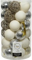 37x stuks kunststof kerstballen zilver/parel/wit 6 cm - mat/glans/glitter - Onbreekbare plastic kerstballen