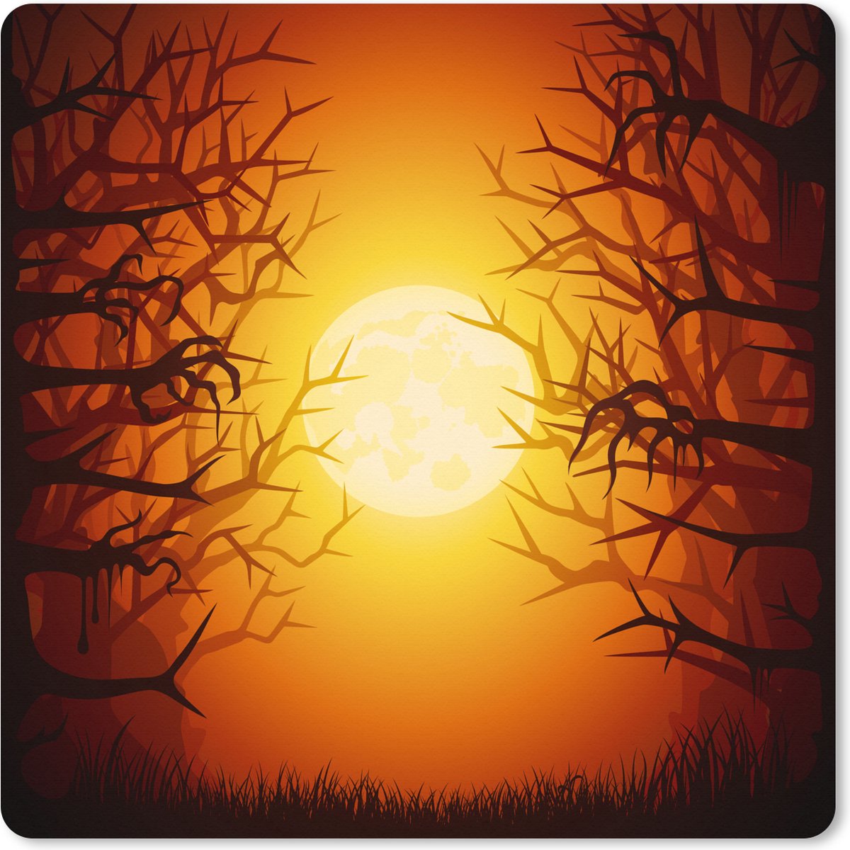 Muismat XXL - Bureau onderlegger - Bureau mat - Een geïllustreerd bos met kale vertakkingen tijdens Halloween - 40x40 cm - XXL muismat
