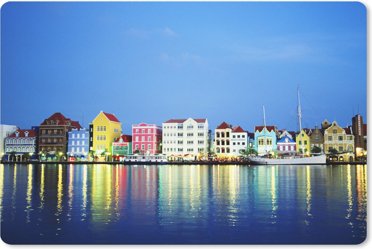 Muismat XXL 90x60 cm - Bureau onderlegger - Bureau mat Skyline - Willemstad - Curaçao - Bureaumat - Gaming mousepad xl - Bureaulegger groot - Computer deskmat