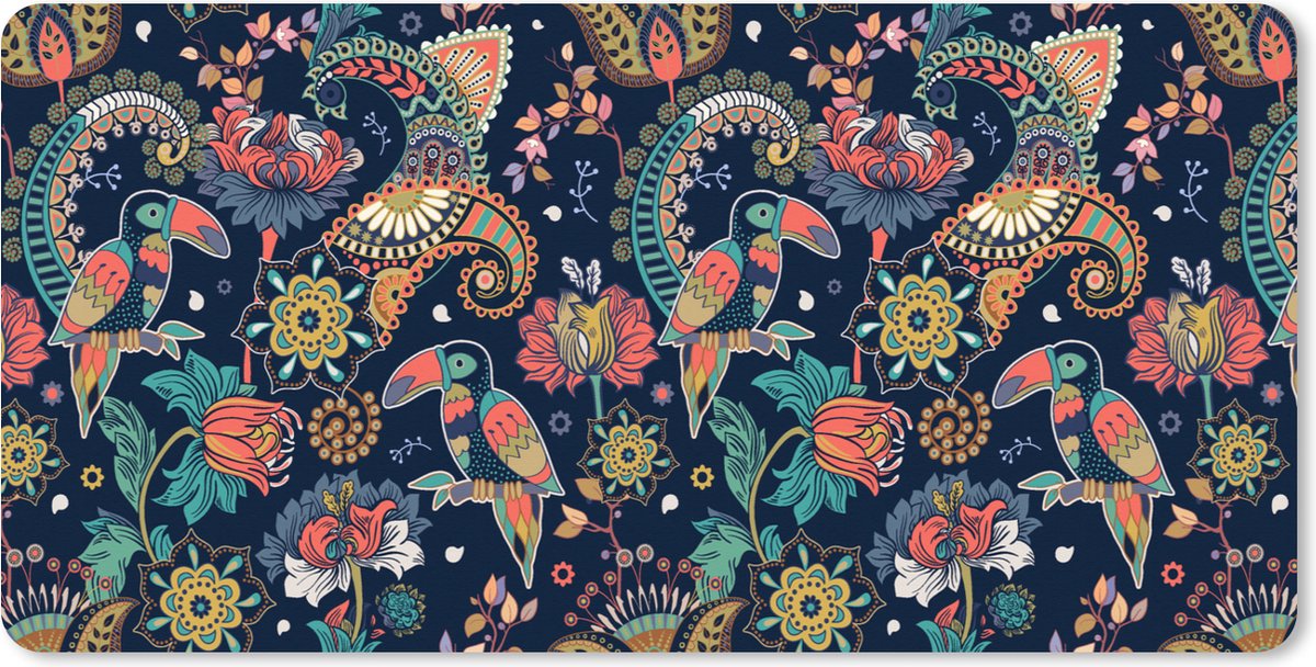 Muismat XXL 80x40 cm - Bureau onderlegger - Bureau mat Toekan - Vogel - Regenboog - Jungle - Patroon - Bureaumat - Gaming mousepad xl - Bureaulegger groot - Computer deskmat