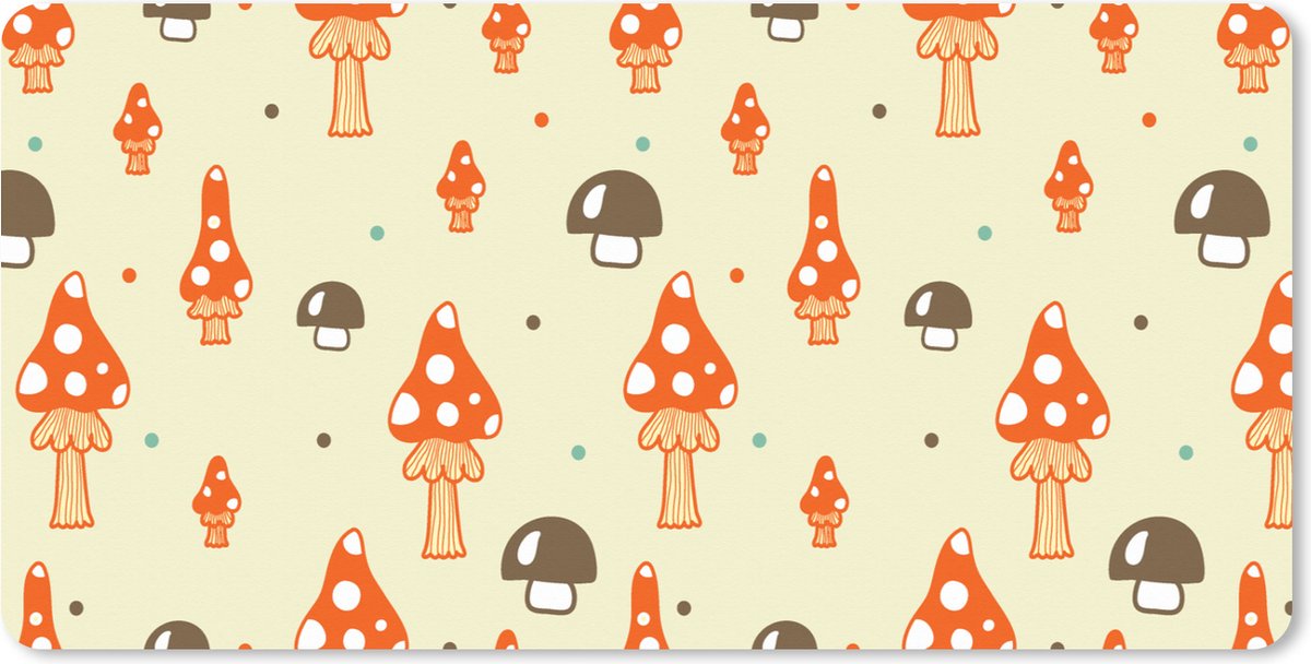 Muismat XXL 90x45 cm - Bureau onderlegger - Bureau mat Patronen - Paddestoel - Oranje - Bureaumat - Gaming mousepad xl - Bureaulegger groot - Computer deskmat