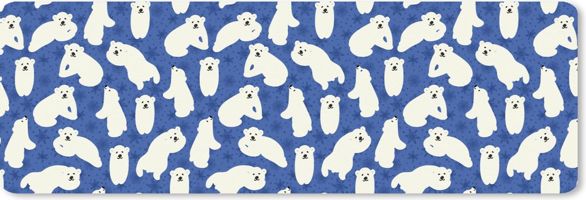 Muismat XXL 90x30 cm - Bureau onderlegger - Bureau mat Sneeuw - IJsbeer - Dieren - Winter - Patroon - Bureaumat - Gaming mousepad xl - Bureaulegger groot - Computer deskmat