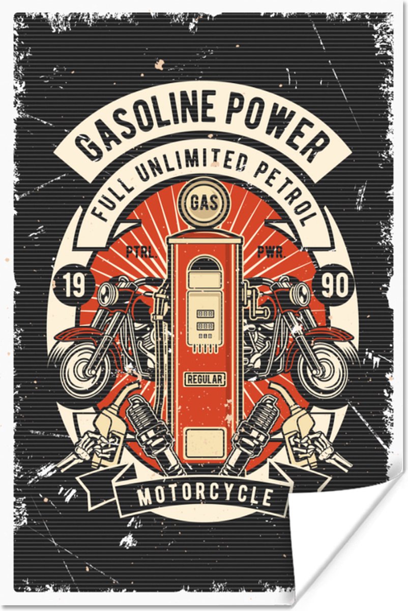 Poster Mancave - Motor - Pomp - Vintage - 120x180 cm XXL - Vaderdag cadeau - Geschenk - Cadeautje voor hem - Tip - Mannen