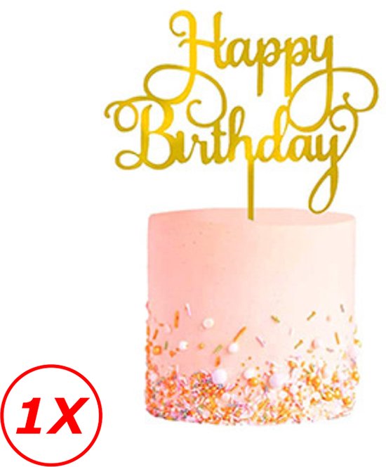 Cake Topper Happy Birthday Versiering Taarttopper Decoratie Goud Verjaardag Versiering – 1 Stuk