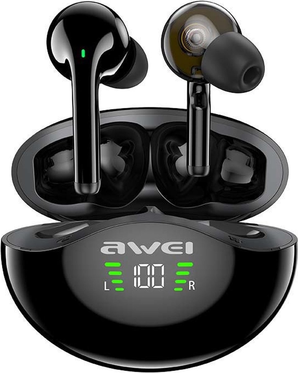 AWEI Bluetooth 5.3 T12P TWS hoofdtelefoon + dockingstation zwart/zwart