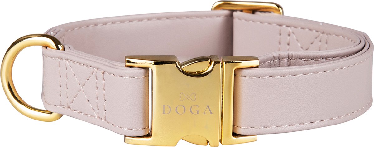 DOGA Hondenhalsband - Halsband - Taupe- Goud - Vegan leer - maat M - bijpassende riem en dispenser mogelijk