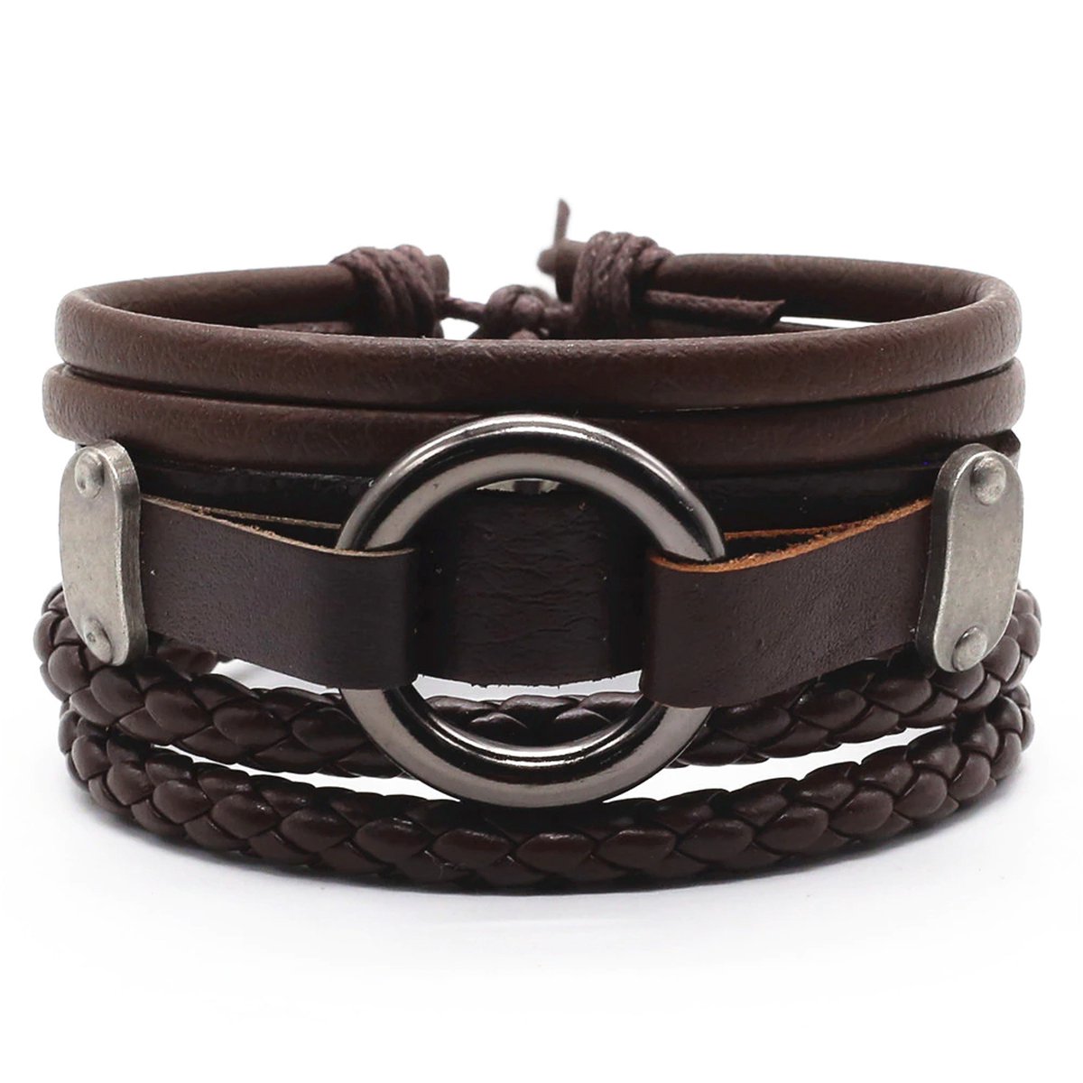 Vriendschapshartje® - 3 Leren armbanden - set bruine armbandjes - armband heren - leer - voor mannen - vaderdag cadeau
