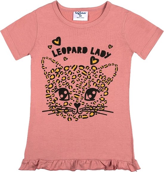 Fun2wear - enfants - filles - grande chemise / chemise de nuit - Lady leopard - Dusty rose - taille 134/140