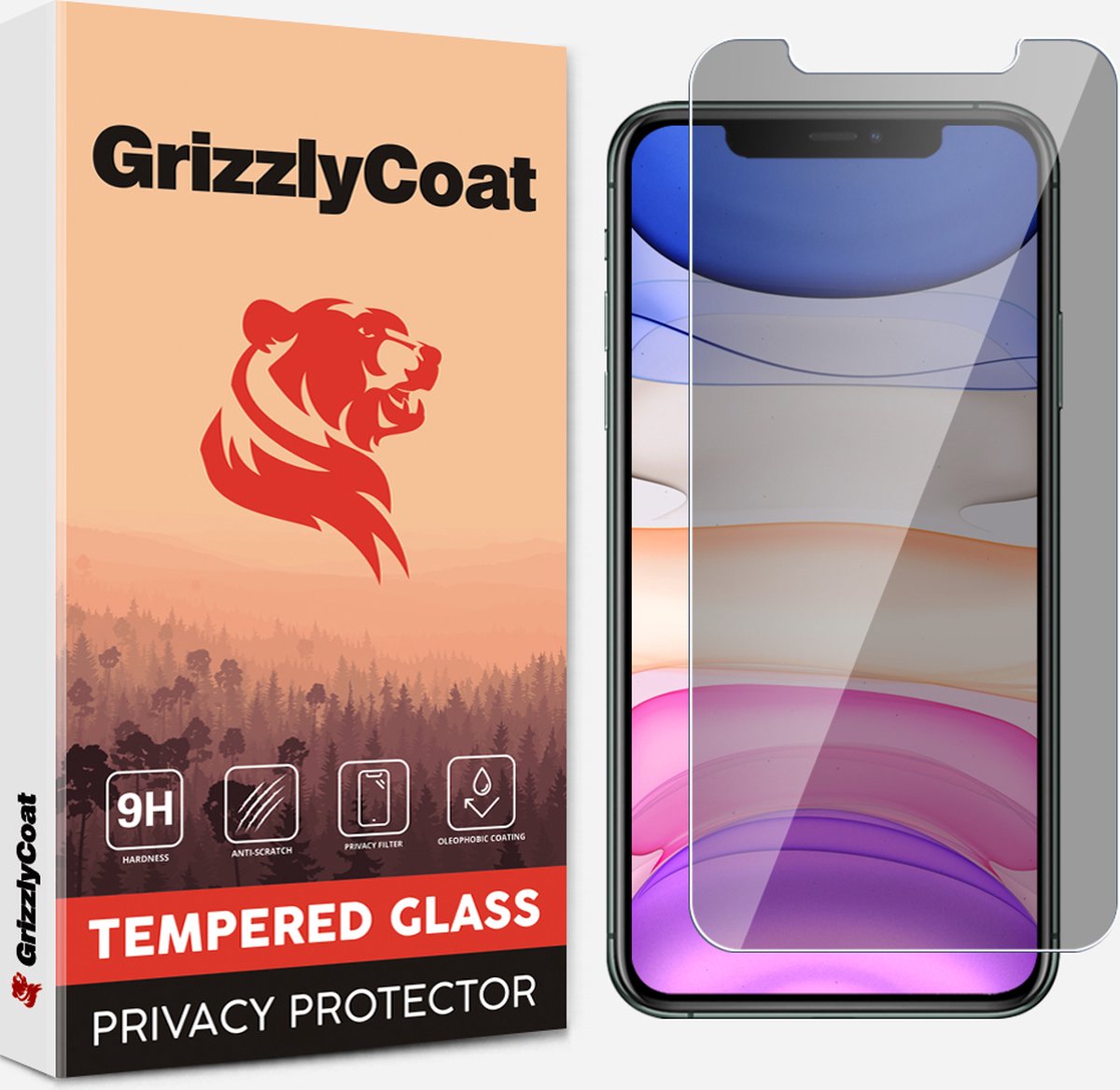 GrizzlyCoat Easy Fit AntiSpy Screenprotector geschikt voor Apple iPhone X Glazen Screenprotector Privacy - Case Friendly + Installatie Frame
