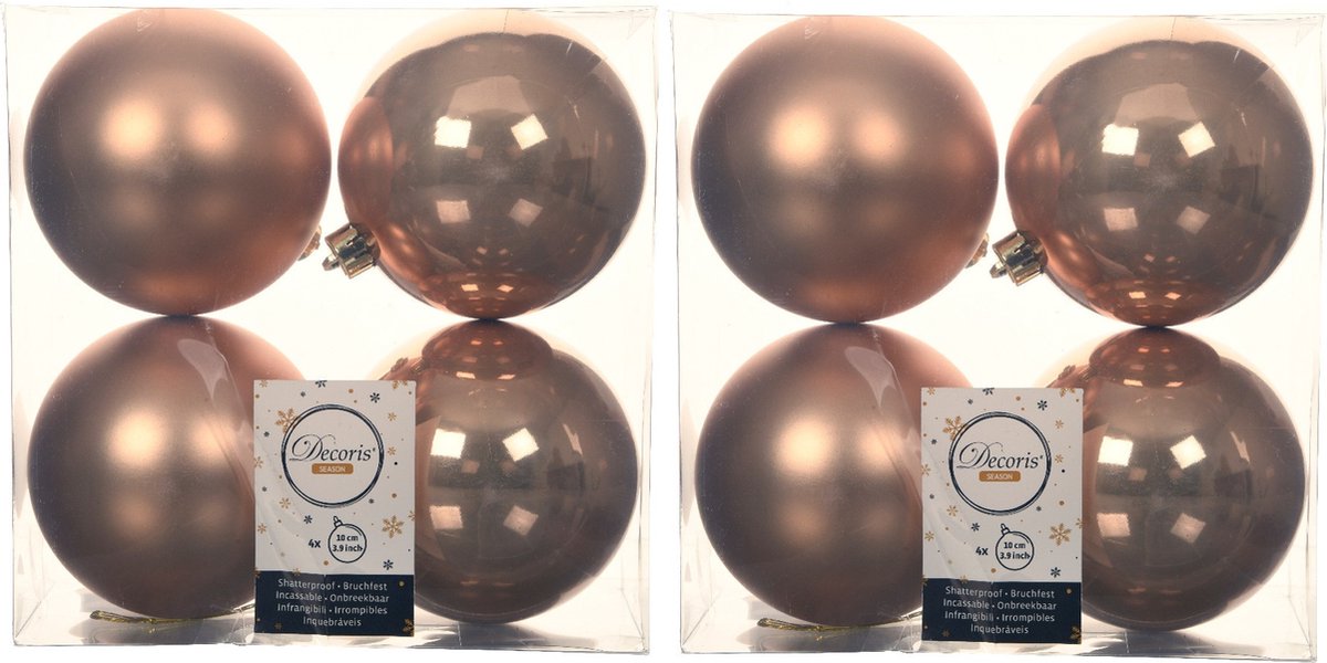 24x stuks kunststof kerstballen toffee bruin 10 cm - Mat/glans - Onbreekbare plastic kerstballen