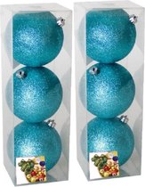 18x stuks kerstballen ijsblauw glitters kunststof diameter 10 cm - Kerstboom versiering