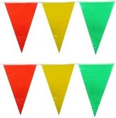 Set van 4x stuks vlaggenlijn plastic carnaval party geel/rood/groen van 10 meter - Feestartikelen/versieringen