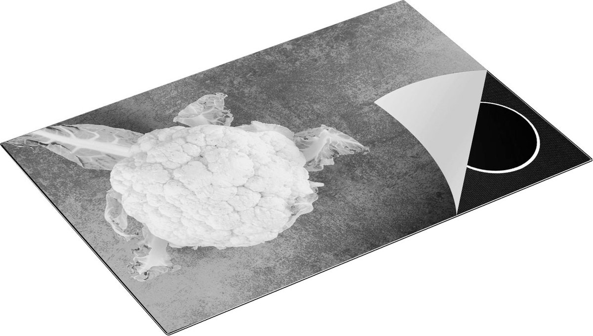 Chefcare Inductie Beschermer Bloemkool op Grijze Marmer - Zwart Wit - 81x52 cm - Afdekplaat Inductie - Kookplaat Beschermer - Inductie Mat