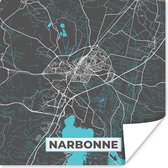 Poster Plattegrond – Kaart – Stadskaart – Frankrijk – Narbonne - 50x50 cm