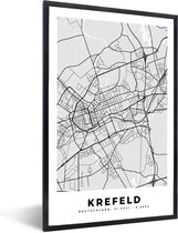 Fotolijst incl. Poster - Duitsland- Krefeld - Stadskaart - Plattegrond - Kaart - 60x90 cm - Posterlijst