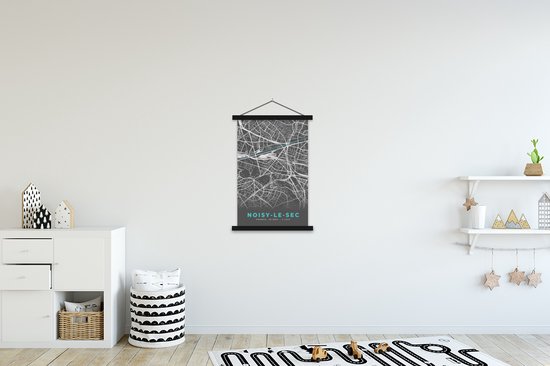 Posterhanger incl. Poster 60x90 cm - Schoolplaat - Noisy-le-Sec - Frankrijk - Stadskaart - Kaart - Plattegrond - Textielposter - Zwarte latten - Stadskaart
