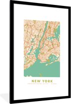 Fotolijst incl. Poster - New York - Stadskaart - Vintage - Plattegrond - Kaart - 60x90 cm - Posterlijst
