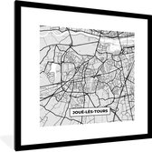 Fotolijst incl. Poster - Joué-lès-Tours – Plattegrond - Frankrijk – Kaart – Stadskaart - 40x40 cm - Posterlijst