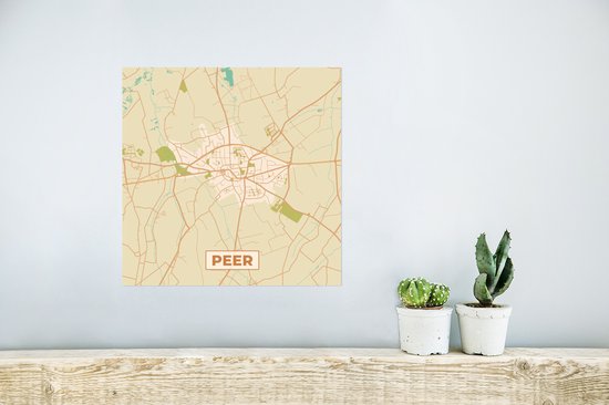 Poster Peer - Vintage - Retro - Plattegrond - Kaart - Stadskaart - 30x30 cm