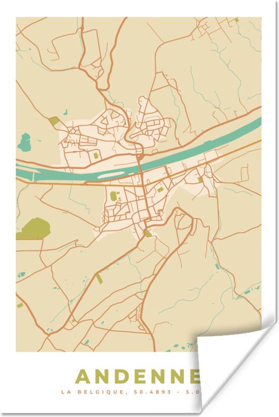 Poster België - Kaart - Andenne - Stadskaart - Plattegrond - 60x90 cm ...