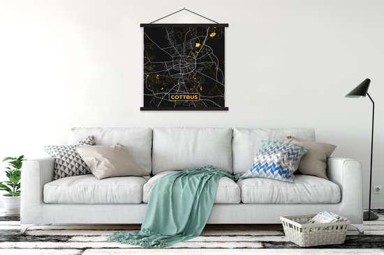 Porte-affiche avec affiche - Affiche scolaire - Cottbus - Or - Carte - Plan d'étage - Plan de la ville - Allemagne - 120x120 cm - Lattes noires