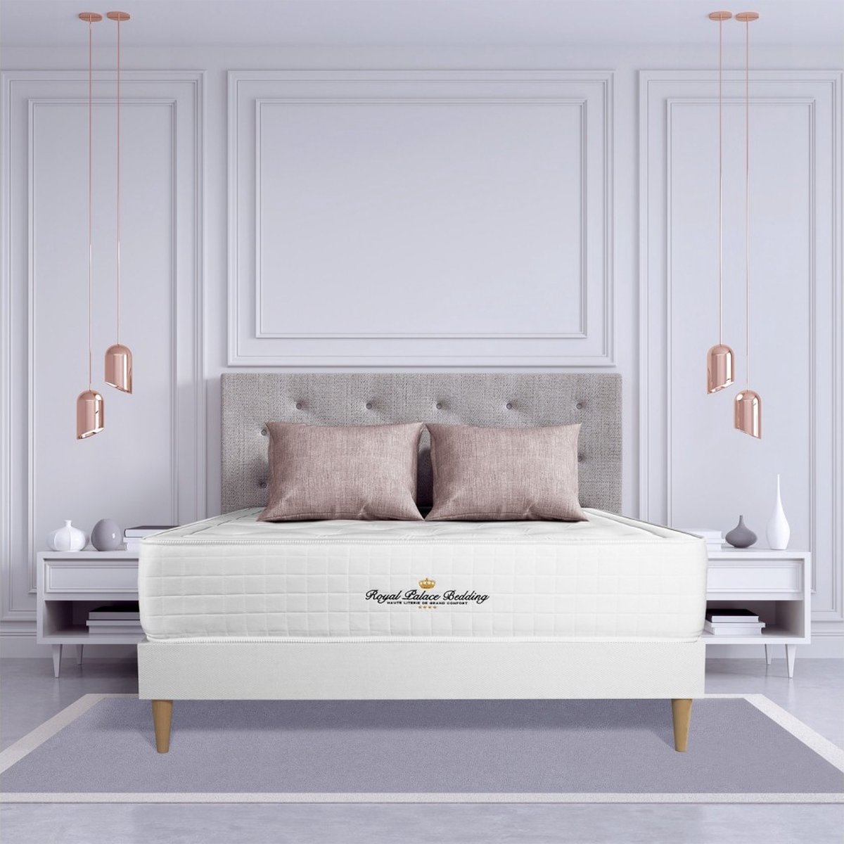 Complete boxspring met matras tweepersoons- Royal Palace Bedding Buckingham wit - Traagschuim - 160 x 195 cm