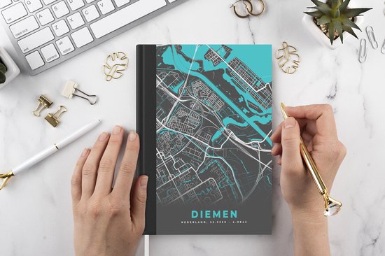 Carnet - Carnet d'écriture - Plan de la ville - Diemen - Grijs - Blauw - Carnet - Format A5 - Bloc-notes - Carte