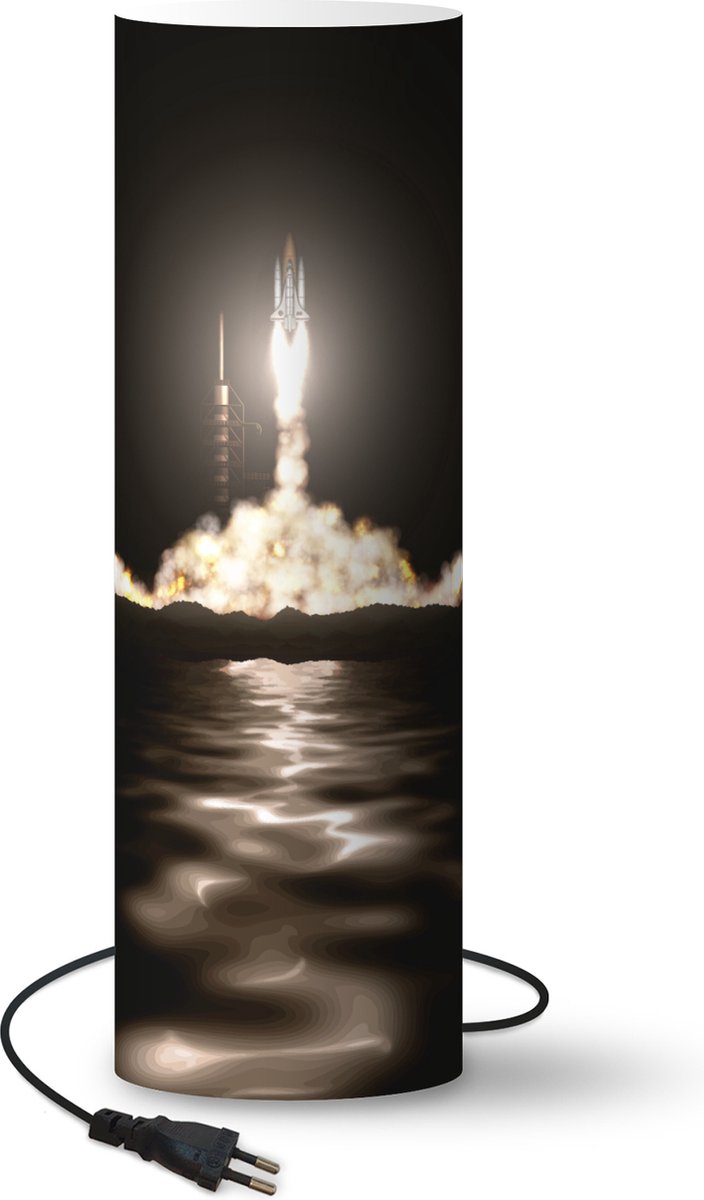 Lamp - Nachtlampje - Tafellamp slaapkamer - de Space Shuttle lancering in het donker - 50 cm hoog - Ø15.9 cm - Inclusief LED lamp