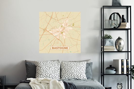 Muurstickers - Sticker Folie - Stadskaart - Kaart - Vintage - Plattegrond - Bastogne - 100x100 cm - Plakfolie - Muurstickers Kinderkamer - Zelfklevend Behang XXL - Zelfklevend behangpapier - Stickerfolie