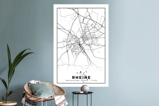 Muurstickers - Sticker Folie - Plattegrond - Rheine - Kaart - Stadskaart - 80x120 cm - Plakfolie - Muurstickers Kinderkamer - Zelfklevend Behang - Zelfklevend behangpapier - Stickerfolie
