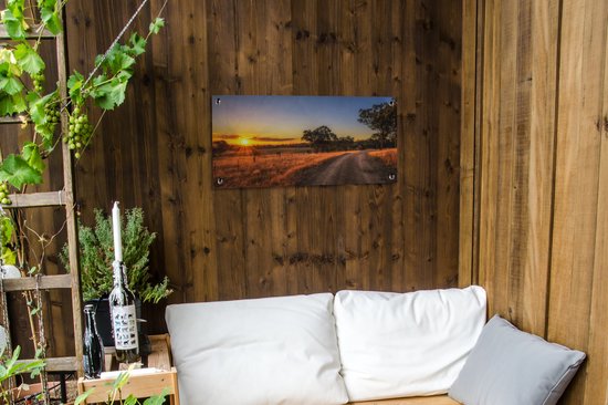 Affiche de jardin - Arbre - Herbe - Toile de clôture - Nature - Colline - Soleil - Jardin - Décoration de jardin - 80x40 cm - Toile de jardin - Affiche extérieure