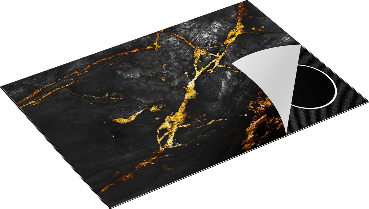 Chefcare Inductie Beschermer Abstracte Kunst - Natuurlijke Marmer met Gouden Tinten - 75x50 cm - Afdekplaat Inductie - Kookplaat Beschermer - Inductie Mat