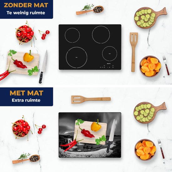 Chefcare Inductie Beschermer Noorderlicht bij de Watervallen in IJsland - Zwart Wit - 71x52 cm - Afdekplaat Inductie - Kookplaat Beschermer - Inductie Mat